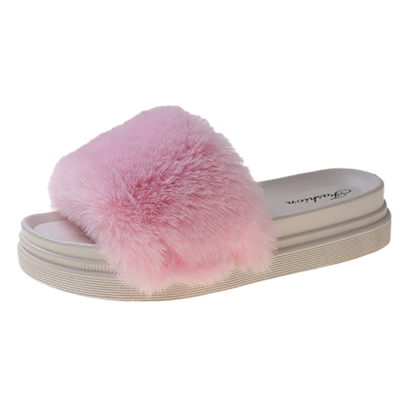 Cross-Border New Furry Slippers for Women to Heattech at Home, Internet Celebrity Popular Thick-Soled Platform-Soled Round-Toe Slippers for Women Foreign Trade