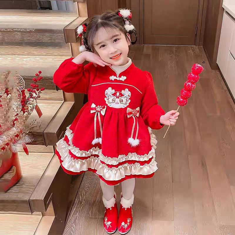 Girls' dress Winter Clothes New Children's Year-old Dress Princess Dress Western Style Baby Girl 2024 Festive New Year Dress