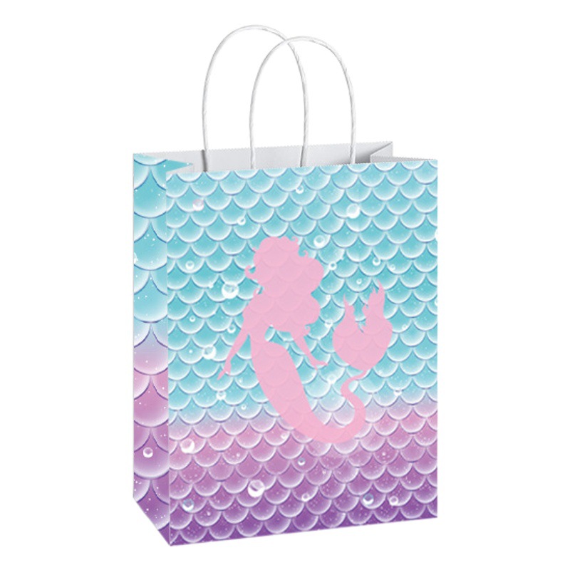 Amazon new mermaid white cardboard gift tote bag birthday party cartoon cute style shopping tote