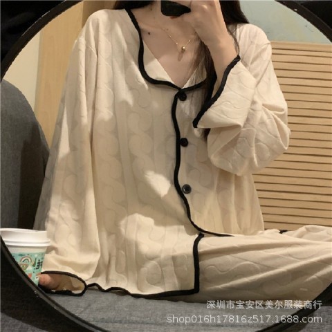 Pajama Cross-Border E-Commerce Export Cartoon Cross-Border Pajamas Women's Cardigan Ins Simple Japanese Style Long-Sleeved Pants Spring