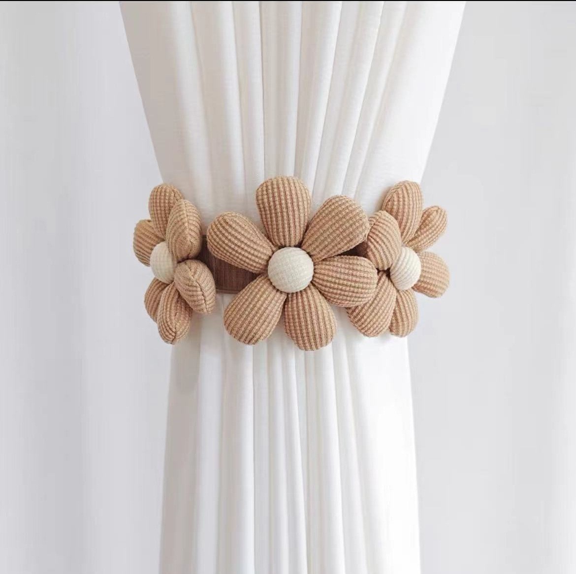 Picture of Cute Flower Curtains, New Style Tiebacks with Elastic Bands, No-Drill Simple Tiebacks for Living Room and Bedroom, Decorative Accessories