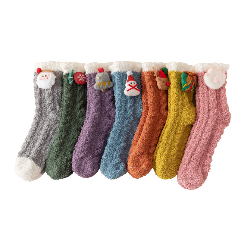 Picture of Coral Velvet Socks Women's Mid-tube Socks Autumn and Winter Home Japanese Cute Moon Socks fleece-lined Thickened Warm Christmas Socks