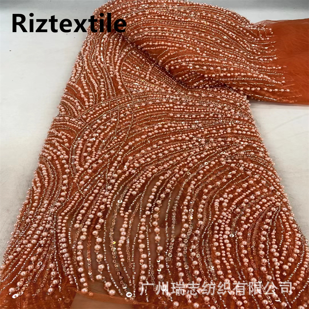 New European and American High-end Lace Mesh Fabric Multicolor Beads Heavy Industry Beads Embroidery Dress Sequins Clothing Fabric