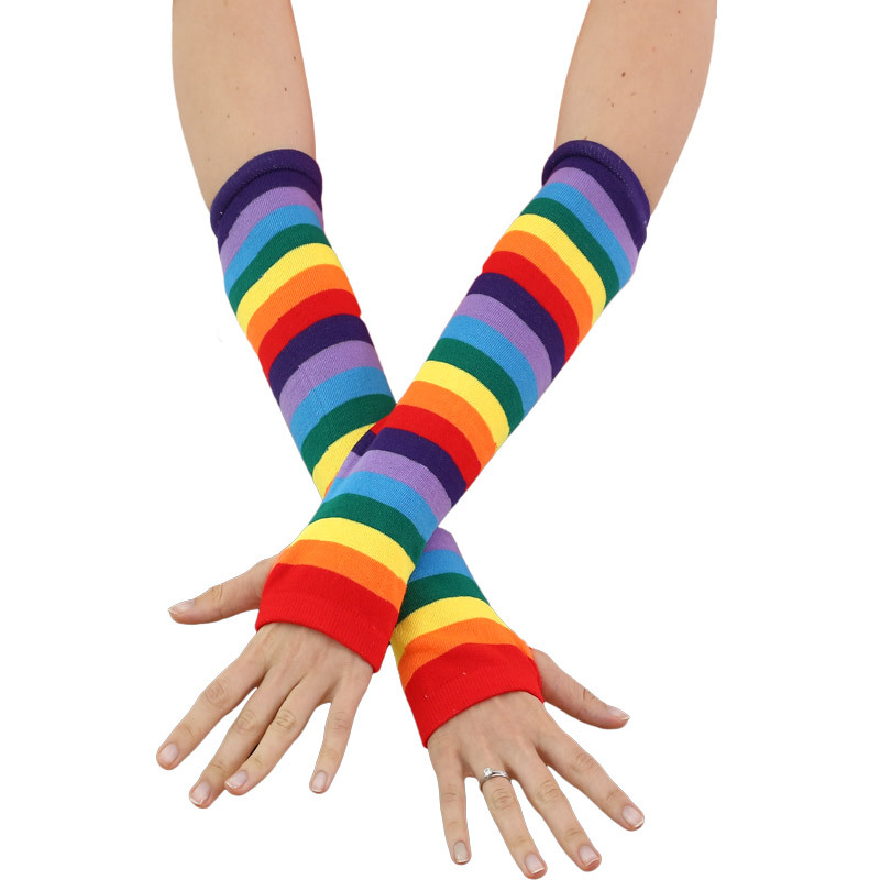 cosplay cotton rainbow gloves with thumb hole 35cm long sunscreen stage performance factory wholesale