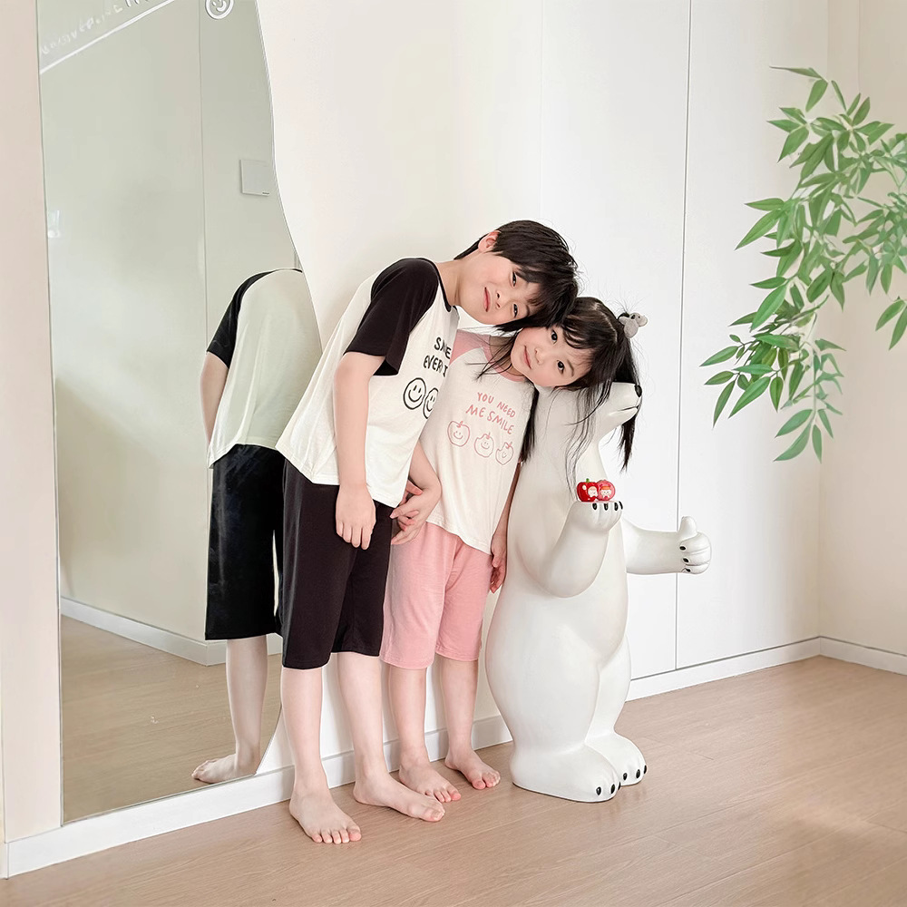 Picture of 2025 Children's Summer Modal Cartoon Pajamas for Boys and Girls Seven-point Raglan Sleeve Home Baby Air-conditioning Clothes suit