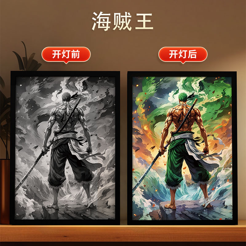 Picture of Carefully Selected One Piece - Luffy Light Painting Zoro Atmosphere Luminous Decorative Painting DIY Animation Creative Desktop Table