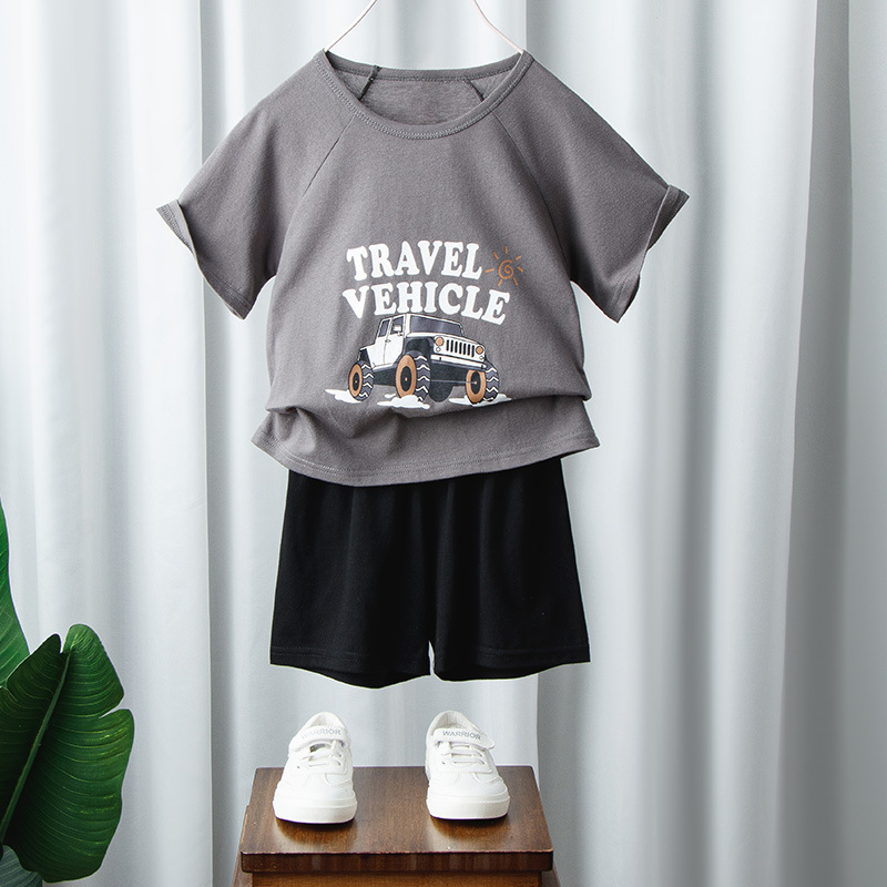 Picture of Korean-style Breathable Pure Cotton Short-sleeved Suit Children's Sweat-absorbent Thin Summer Clothes for Boys and Girls Home Clothes T-shirt Shorts for Baby