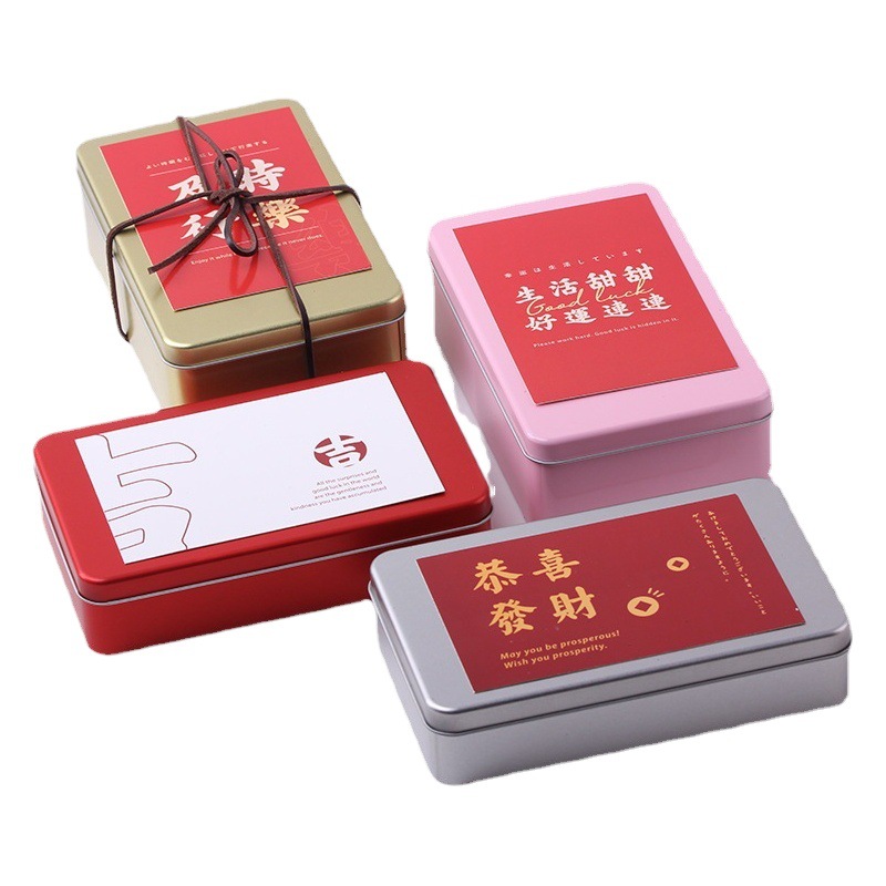 in stock Wholesale Rectangular Christmas Biscuit Tinplate Box Cookie Biscuit Iron Box Tiramisu Box Packaging