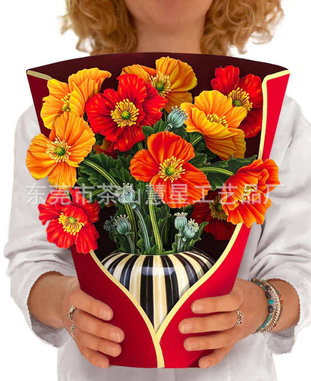 Picture of 3D Greeting Card Valentine's Day Mother's Day Paper Hand-Held Flowers Thank You Blessing Gift Manufacturer Wholesale Holiday Limited Edition