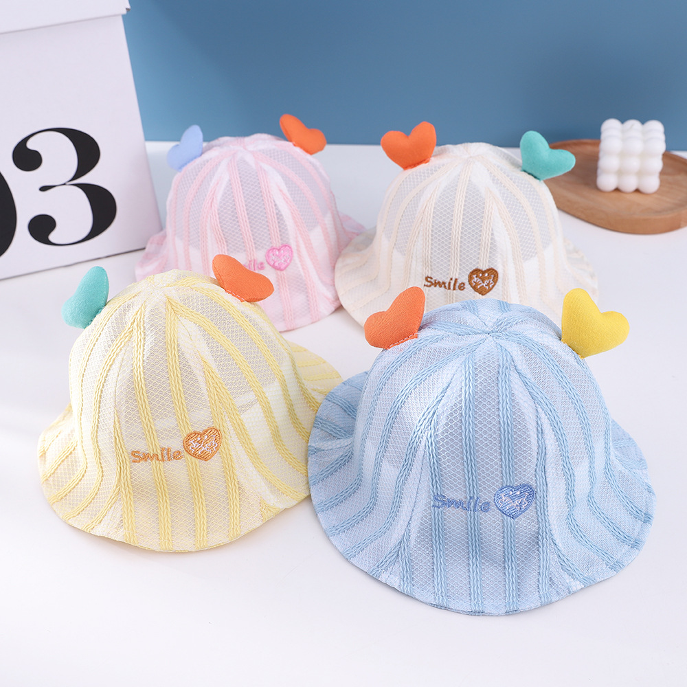 Striped Love Baby Mesh Hat Summer New Baby Hat Embroidered Baby Sun Hat 3-12 Months