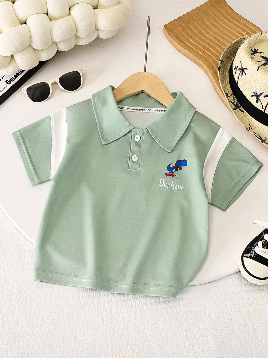 Picture of Boys T-shirt Summer 2025 New Short-sleeved Children's Wear Baby Summer Thin Pearl Cotton POLO Shirt Fashionable Hair