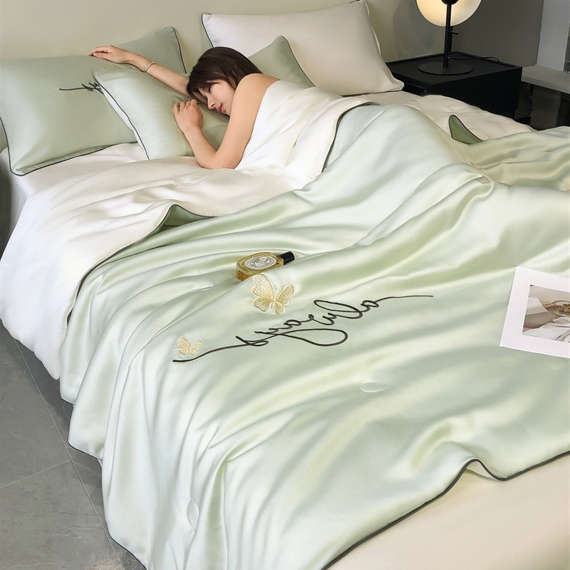 Picture of Class a Light Luxury Washed Ice Silk Summer Quilt Four-Piece Set Air-Conditioned Quilt Embroidered Summer Cool Quilt Three-Piece Set Summer Thin Quilt Ins
