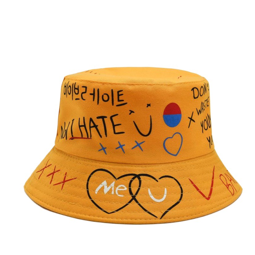 New style hat personalized creative colorful graffiti fisherman hat foreign trade basin hat love hat men and women outdoor sun hat