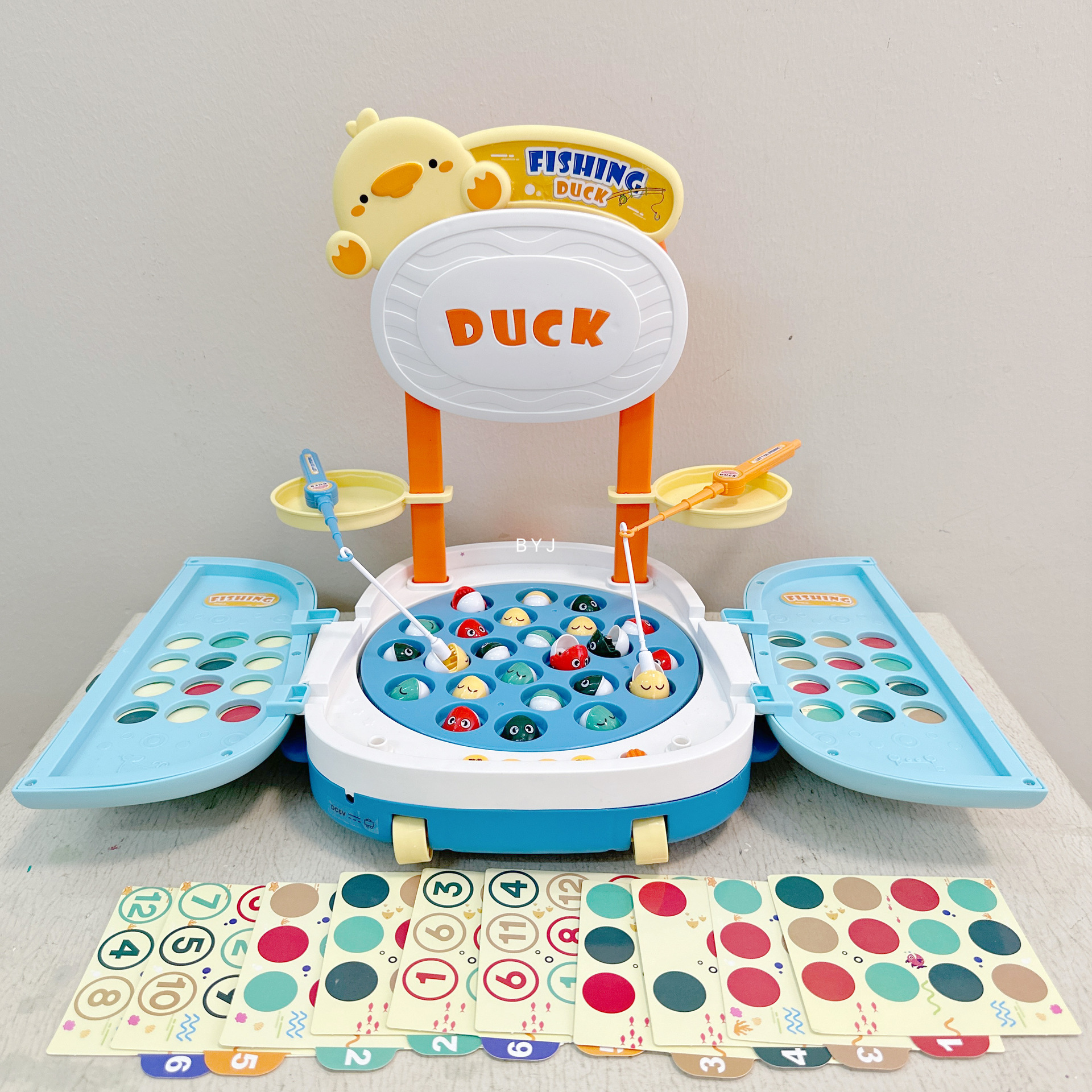 Picture of Children's early education multifunctional trolley case cute duck fishing table electric educational music rotating magnetic fishing rod toy batch