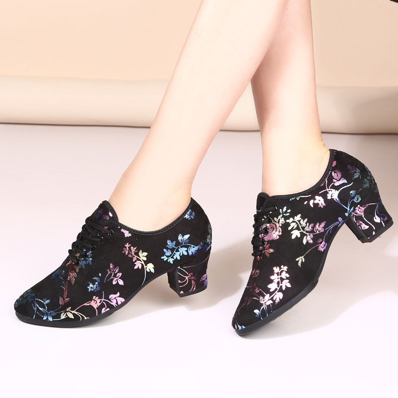 New Colorful Printed Latin Dance Shoes Body Dance Shoes Mid-heel Sapien Dance Ballroom Dance Modern Square Dance Shoes