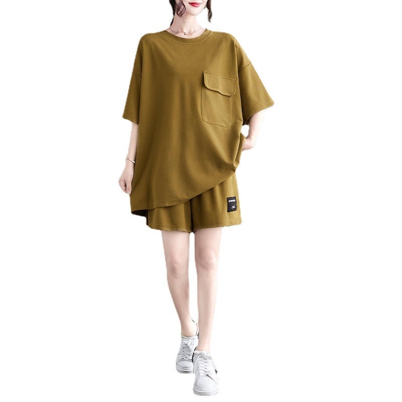 Picture of 2023 Summer European Style Pocket Design Casual Suit Women's Loose Slimming Fashionable Loose Short-sleeved Shorts Two-piece Set