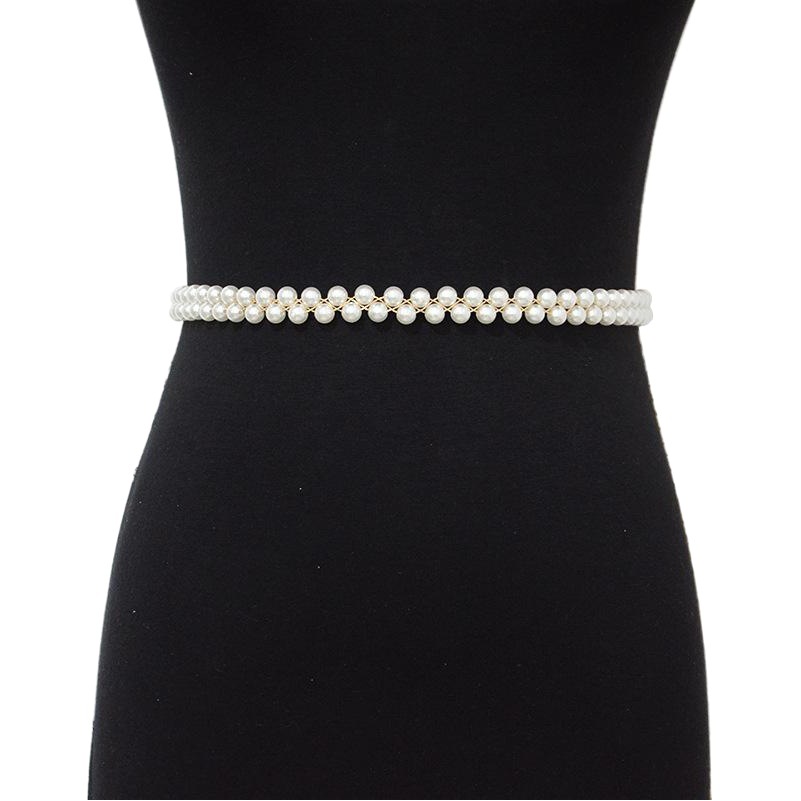 New Ladies Fashion Pearl Waist Chain Casual All-match Pearl String Seam Metal Elegant Decorative Thin Belt in Stock