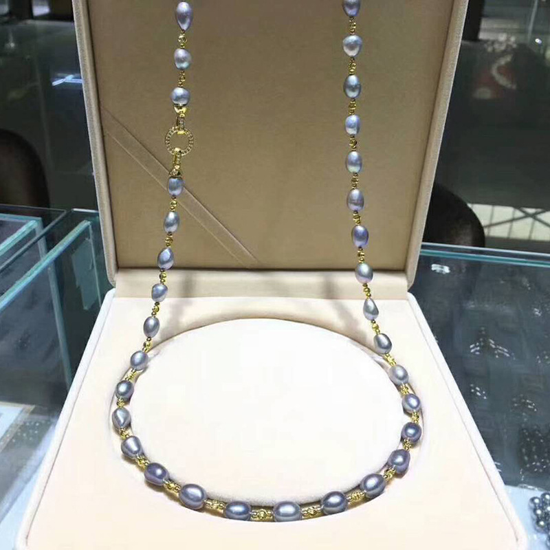 Picture of Elegant Gray Pearl Sweater Chain Simple Pearl Long Chain Freshwater Genuine Pearl Sweater Necklace Manufacturer Wholesale in Stock