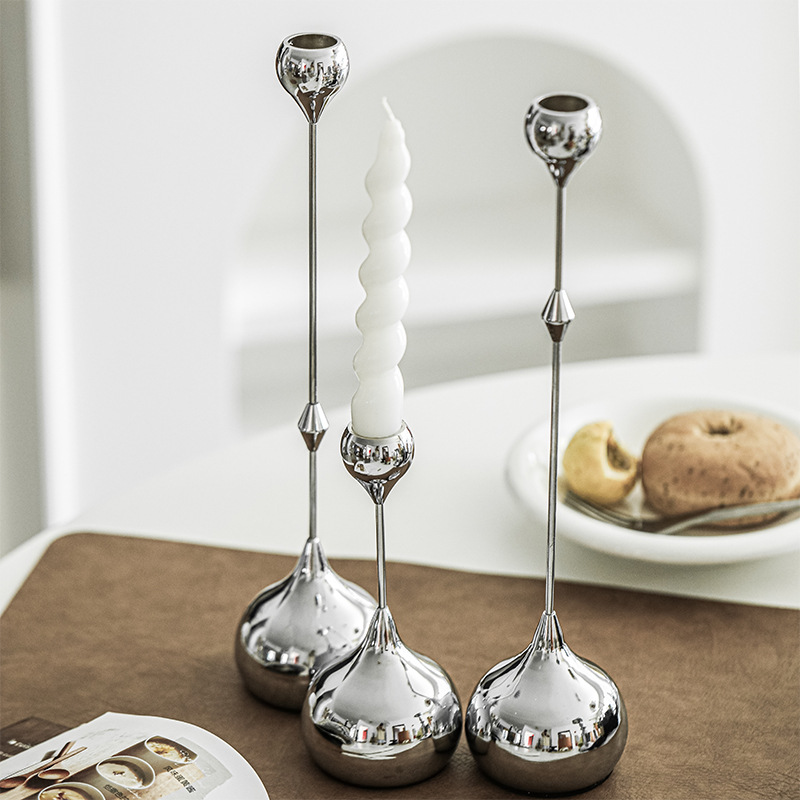 Cross-border Creative Light Luxury Water Drop Silver Candle Holder Ornaments High-end Living Room Household Metal Decorative Candle Holder