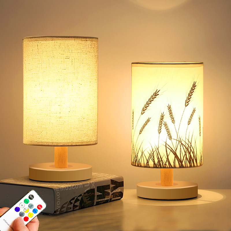 Nordic simple fabric table lamp remote control dimming bedroom bedside lamp soft light new Chinese style warm sleep companion night light