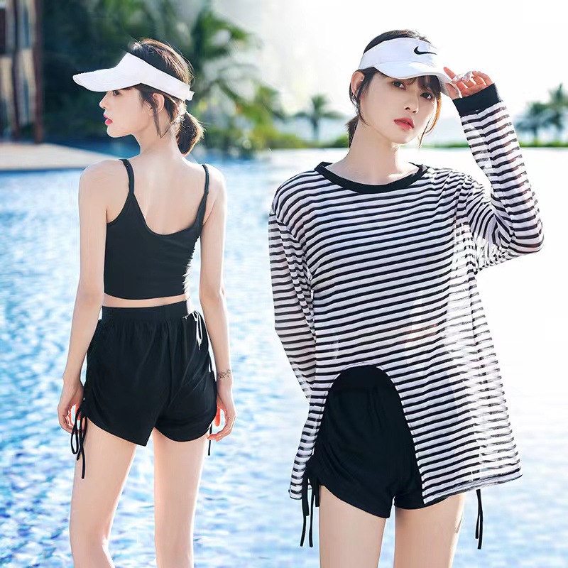 2023 New Explosions Swimwear Women's Split Sports Belly Covering Slim Hot Spring Long Sleeve Sunscreen Swimwear Wholesale