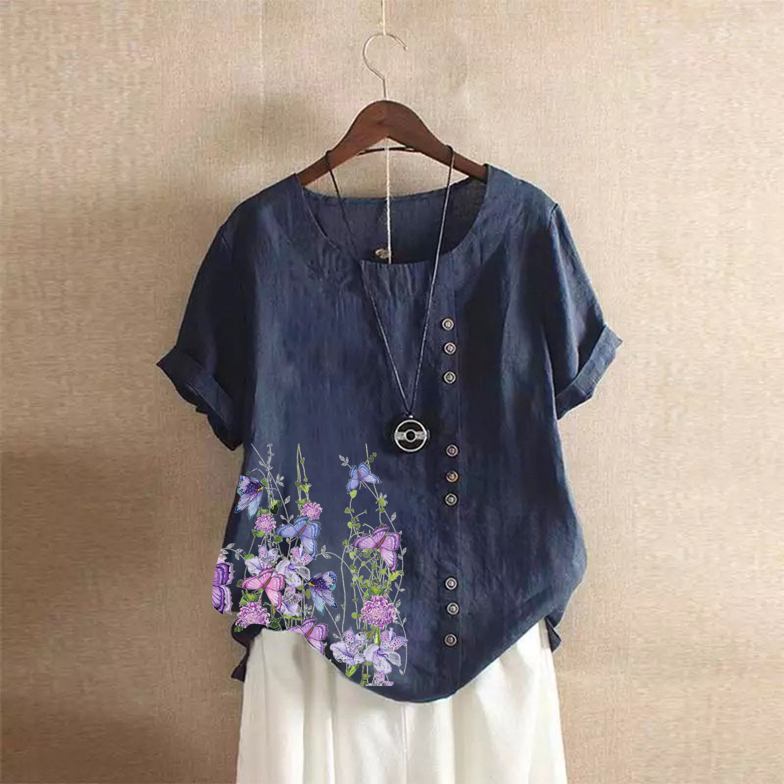 Real Shot of 2025 Cross-Border Amazon Spring and Summer Hot Sale New Printed Pullover Short-Sleeved Loose Large Size Women