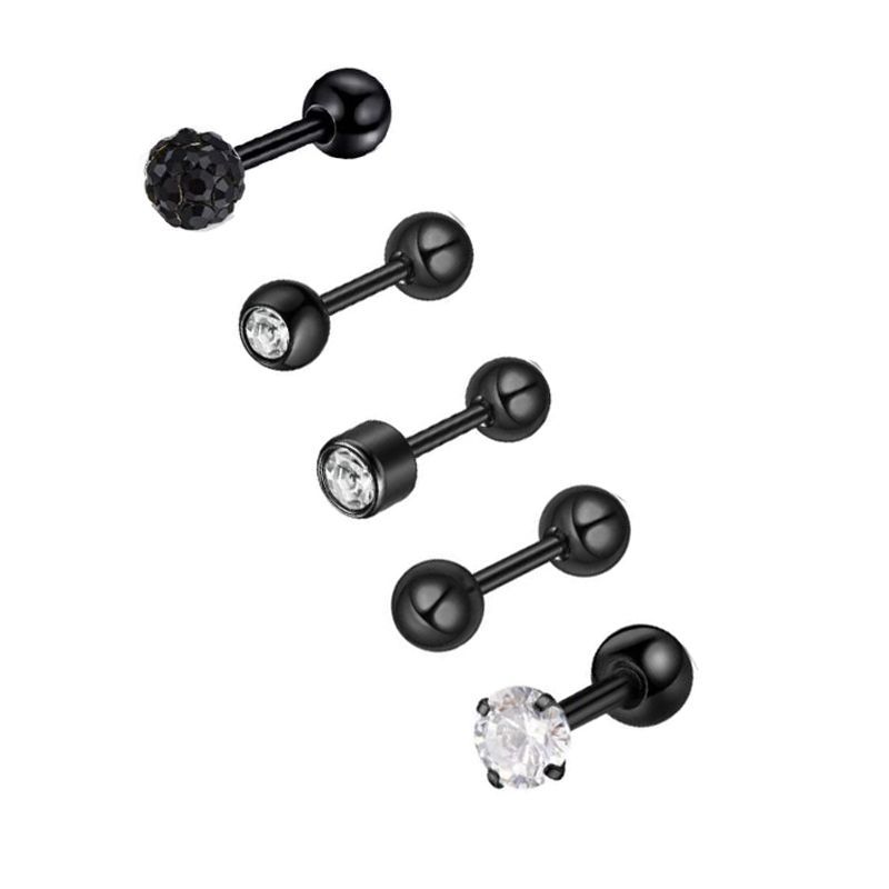 Picture of 5-Piece Set of Amazon Geometric Stainless Steel Zircon Earrings Cross-Border European and American Piercing Jewelry Silver Twisted Tooth Earrings