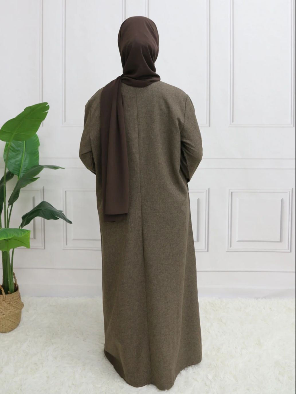 Picture of 2025 Middle East Cross-border Muslim Two-color Plain Long-sleeved Belt Basic Casual dress