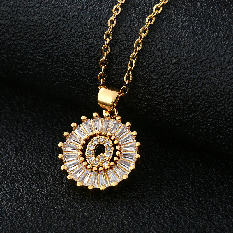 Picture of Letter Necklace Women's Necklace 26 Letters Copper Inlaid Cubic Zircon Vacuum Electroplated Stainless Steel Chain Necklace