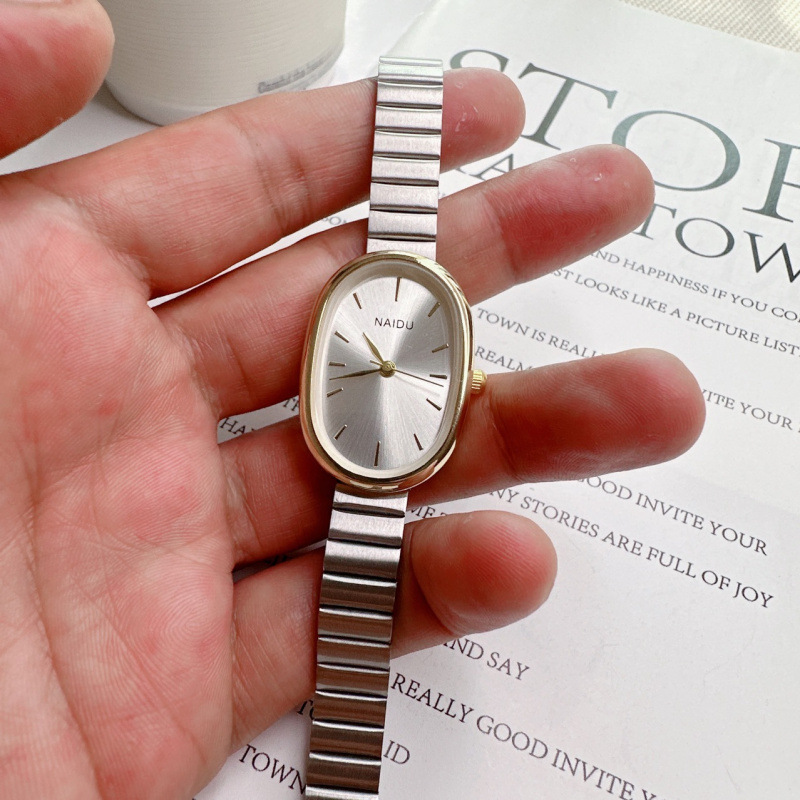 Oval Dial Compact Korean Style Women's Watch Folding Buckle Watch Clothing Versatile Women's Watch New Chain Quartz Watch