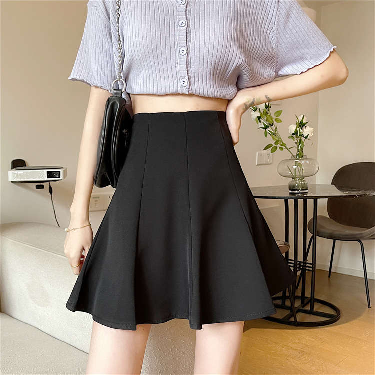 Picture of Black pleated skirt women's summer small short culottes cover slim high waist sweet spicy A- line umbrella skirt