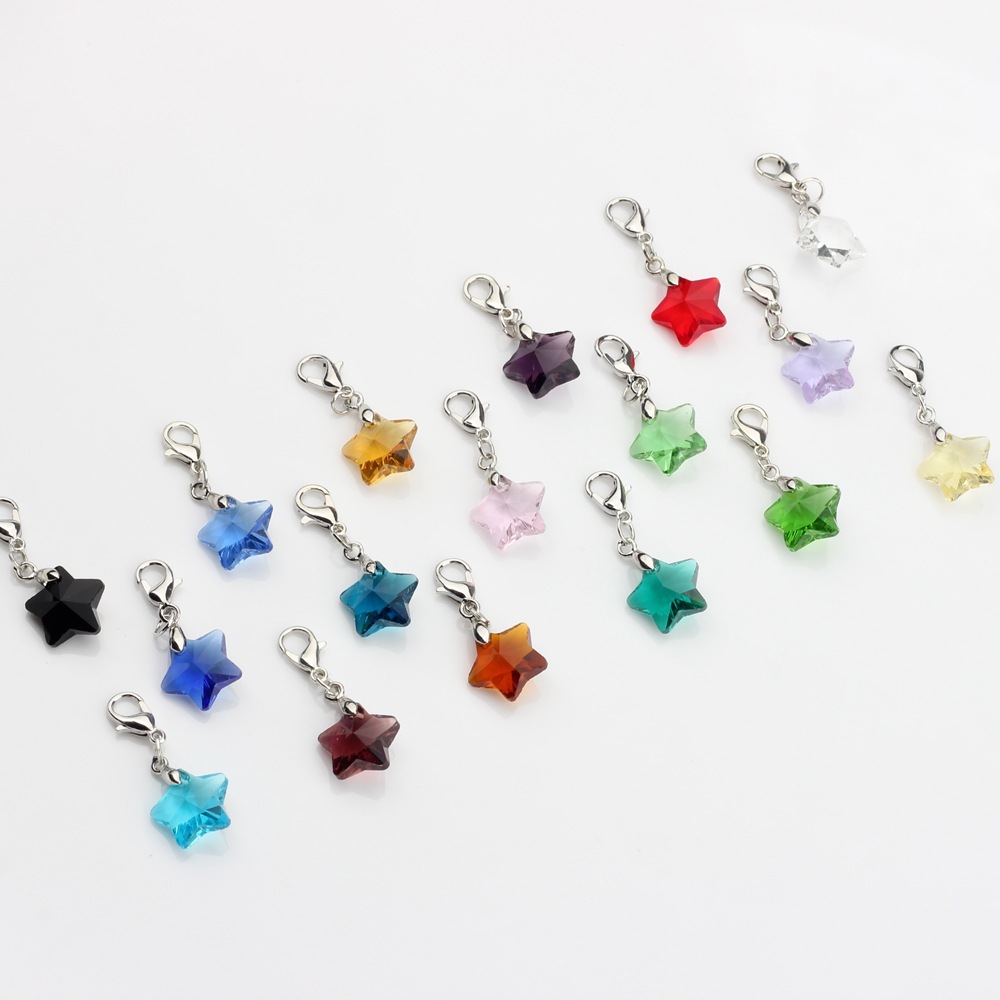 Picture of Crystal bead five-pointed star hanging lobster clasp pendant handmade children's student pencil star Small pendant ornaments