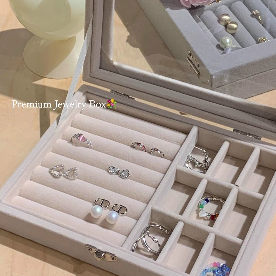 Large Capacity Flannel Jewelry Storage Box High-grade Fine Ring Necklace Earrings Earrings High-grade Jewelry Dust-proof Box
