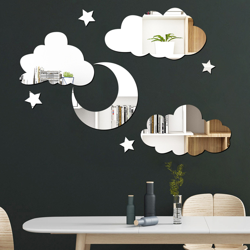 Mirror wall stickers manufacturers new cloud moon combination bedroom living room mirror decorative wall stickers