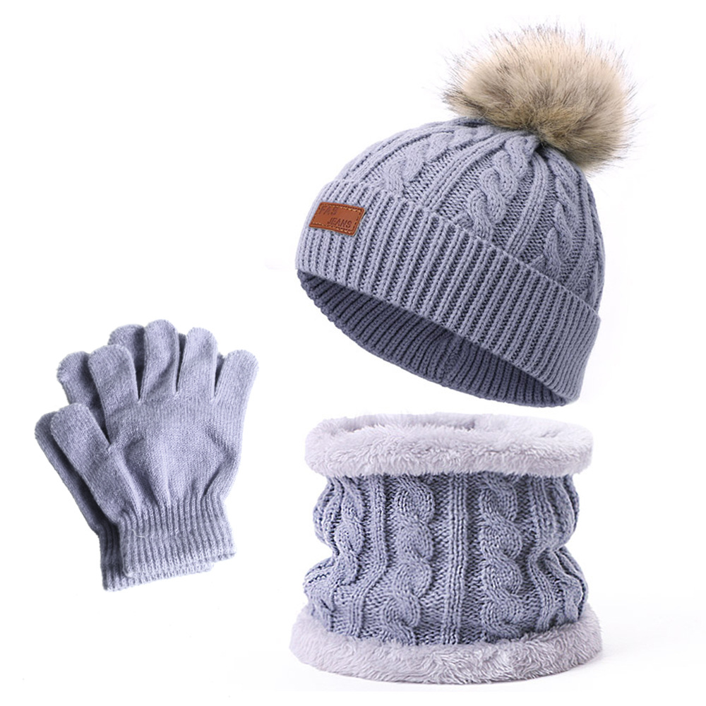 Picture of Winter Children's Neck Hat Two-Piece Pompom Baby Baby Knitted Hat Warm Wool Fleece-Lined Thickened Neck Set