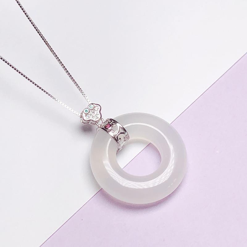 Picture of S925 Sterling Silver Pendant Buckle Ring Princess Buckle Golden Emerald Crystal Jade Peace Ring Clip