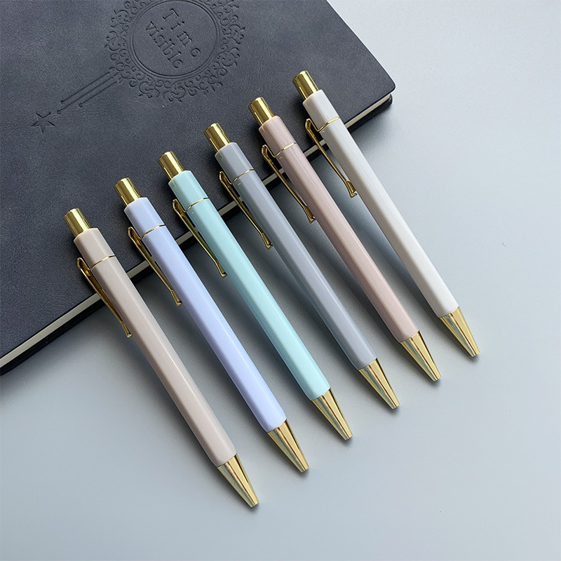 74 Color Macaron Morandi Press Hex Pen Ballpoint Pen Golden Rose Gold Advertising Gift Pen