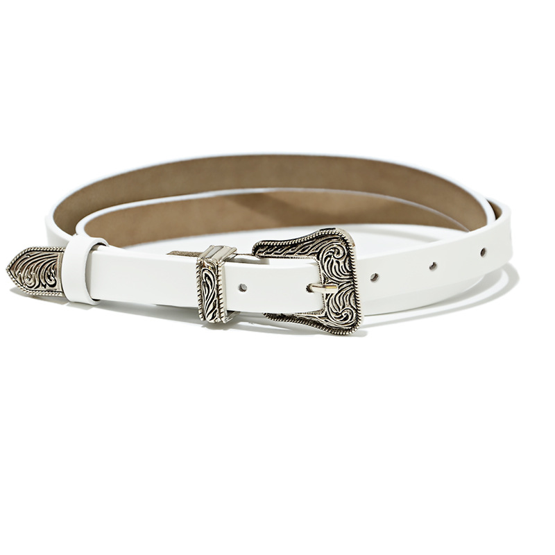 New Women's Genuine Cowhide Thin Belt, Women's Versatile Cut Out Air Eye Pin Buckle Decorative Thin Belt with Jeans