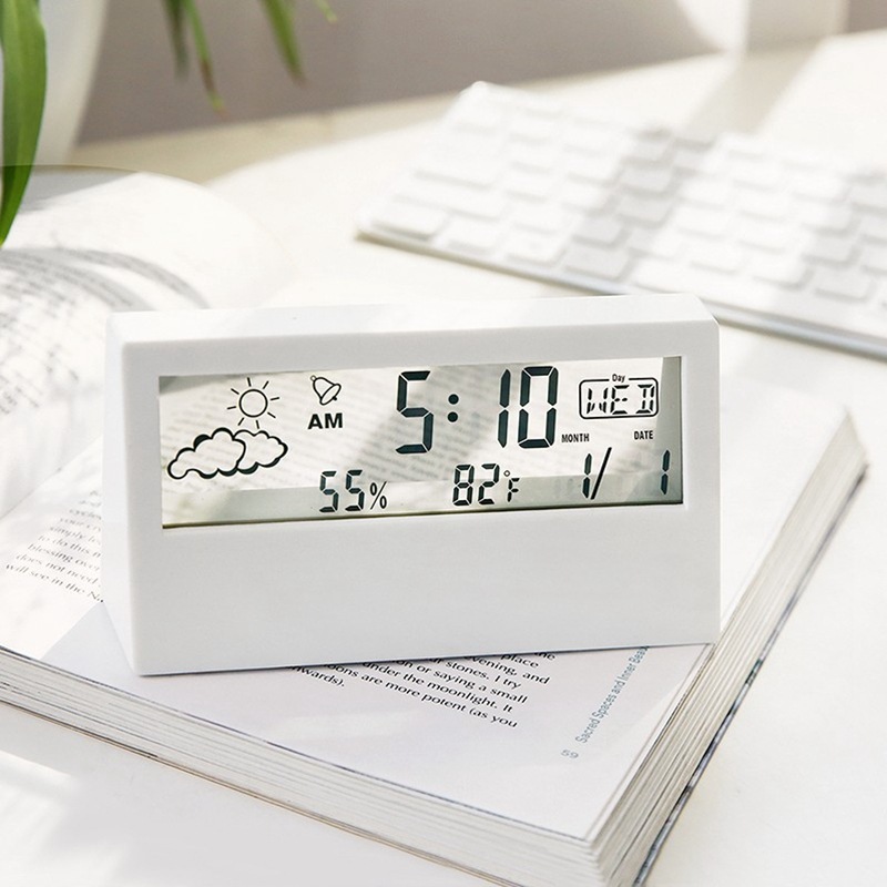 Cross-Border Lcd Clock Digital Desk Clock Temperature and Humidity Meter Alarm Clock Creative Digital Digital Display Multi-Function Blue Light 618E