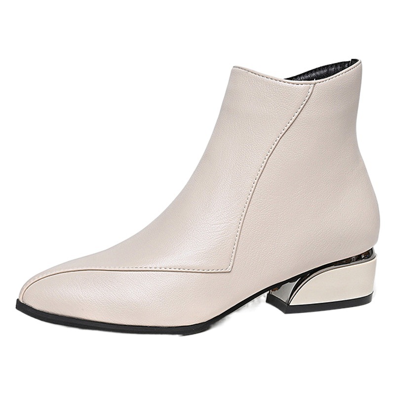 British Style Fashionable Boots for Women 2025 Autumn and Winter New Nude Boots Thick Heel Large Size Short Boots for Women One Piece Drop Shipping