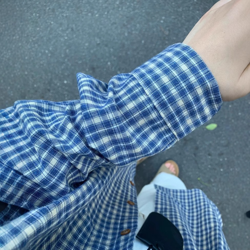 Vintage Loose Lazy Style Plaid Shirt Women's Early Spring New Korean Style Casual Simple Long Sleeve Outer Commuter Shirt