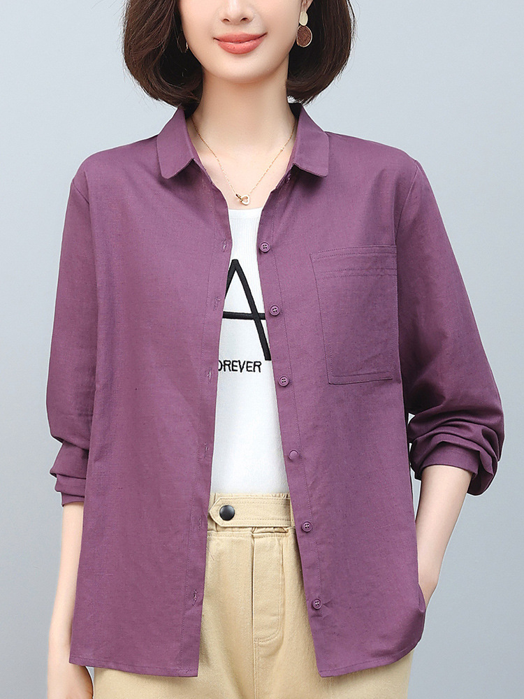 plus size middle-aged women's cotton and linen long sleeve shirt 2024 new mother's spring and autumn western style shirt lady coat