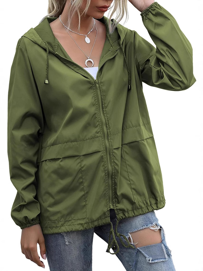 Windproof and Waterproof Amazon Wish Cross-Border Women's Zipper Hoodie Lightweight Outdoor Hiking Rainoutwear Jacket