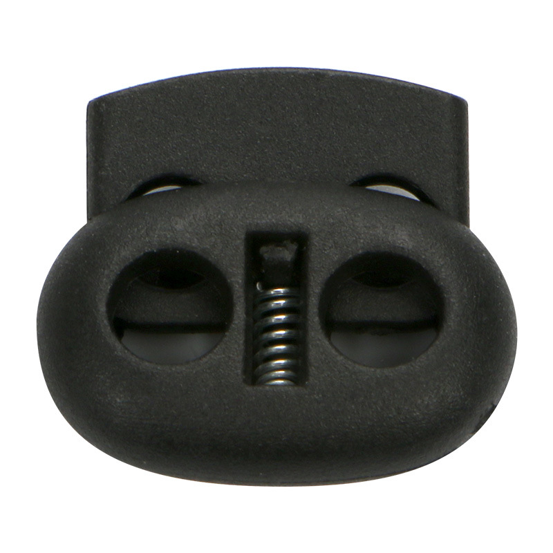Picture of Manufacturer Plastic Adjustable Elastic Belt Spring Buckle with Rope Pig Nose Buckle Single and Double Holes Round Black Transparent Drawstring Buckle