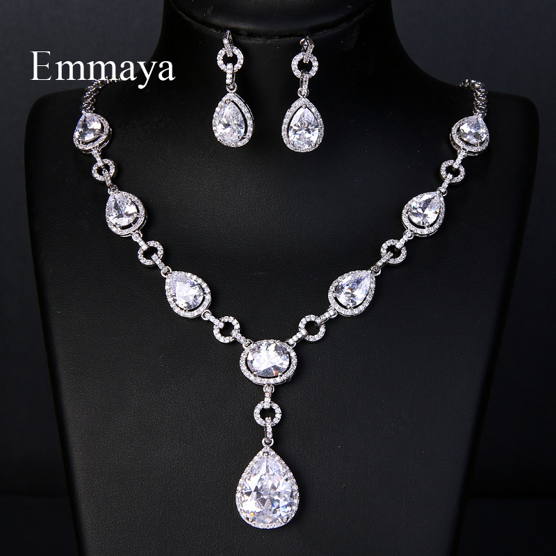 AliExpress Best Selling European and American Water Drop Zircon Two-Piece Bridal Set Beautiful Joker Jewelry Factory Outlet