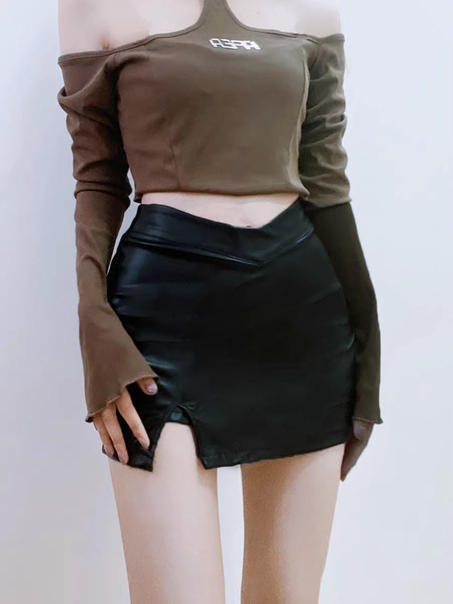 Spice Girls Leather Skirt Skirt Women's Autumn and Winter 2024 New High Waist Slimming Hip Skirt Sexy Little Skirt