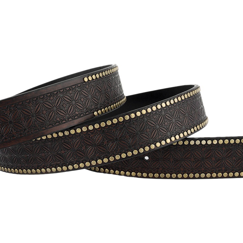 Cross Border Western Denim Belt Cow Tow Rim Trendy Vintage Youth Punk Embossed Men's Studded Leather Belt