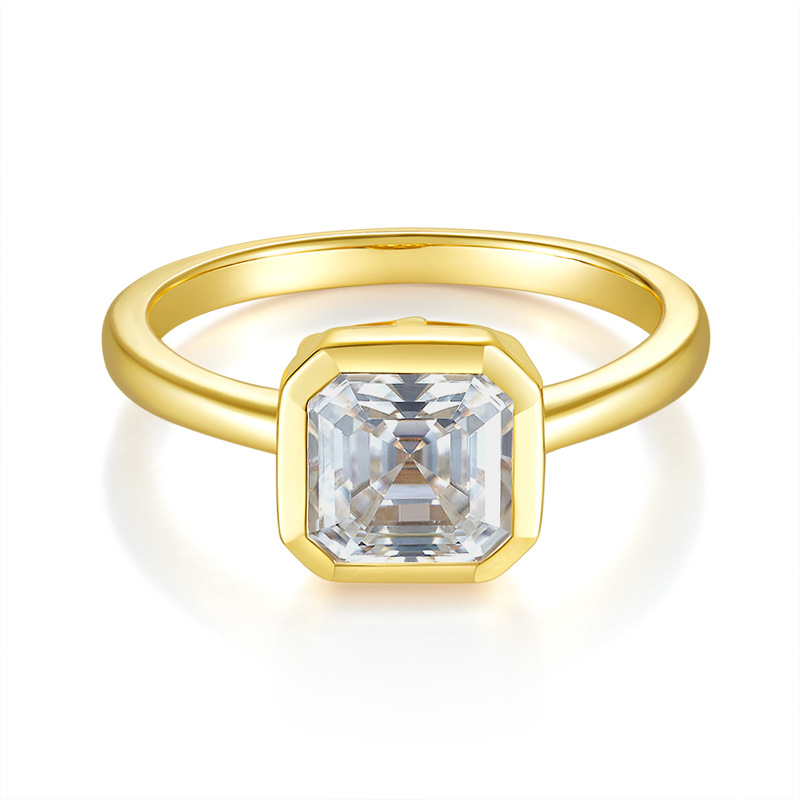 2025 New Ins Style 7mm Pagoda Cut Moissanite Wrapped Square S925 Silver Plated 18K Gold Ring for Women