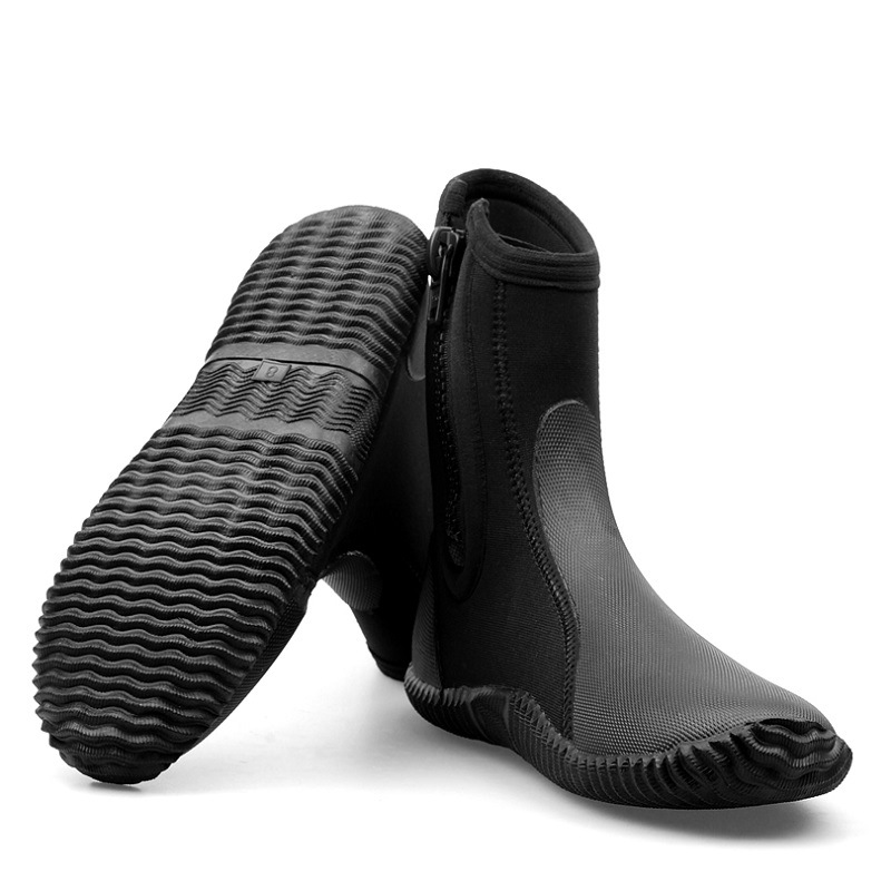 5mm Diving Shoes, Warm and Cold-Resistant Swimming Boots, Jet Ski Snorkeling Beach Shoes, Black Deep-Sea Diving and Wading Shoes, Trendy