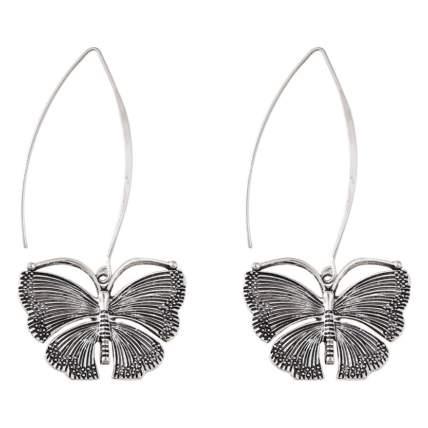 European and American Retro Long Butterfly Simple Cold Style Ear Drop Earrings Elegant Fashion Personality Metal Distressed Ear Jewelry